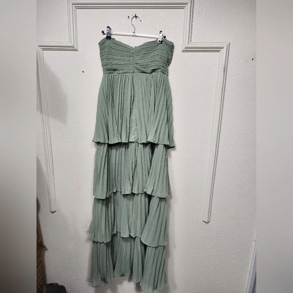 Lulus Seriously Sensational Sage Brush Strapless Tiered Maxi Dress Wedding Prom - Picture 8 of 8